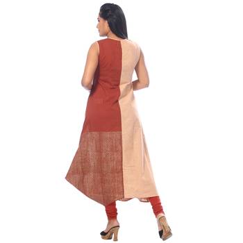 Peach embroidered cotton stitched kurtis 2