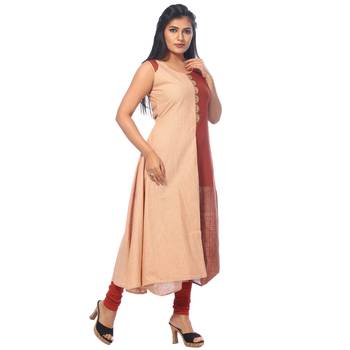 Peach embroidered cotton stitched kurtis 3
