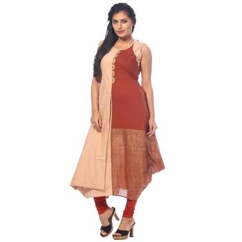 Peach embroidered cotton stitched kurtis 4