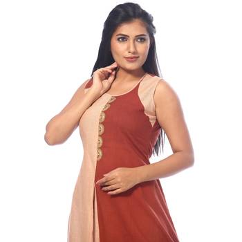 Peach embroidered cotton stitched kurtis 5