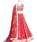 red art silk embroidered lehenga with dupatta