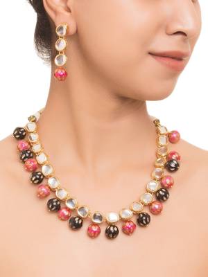 Pritisha Black And Pink Meenakari  And Kundan Necklace Set 1
