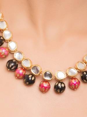 Pritisha Black And Pink Meenakari  And Kundan Necklace Set 2
