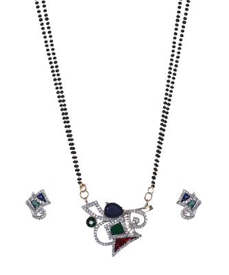 Blue Green Red American Dimaond Designer Polki Mangalsutra Set TMS235 1