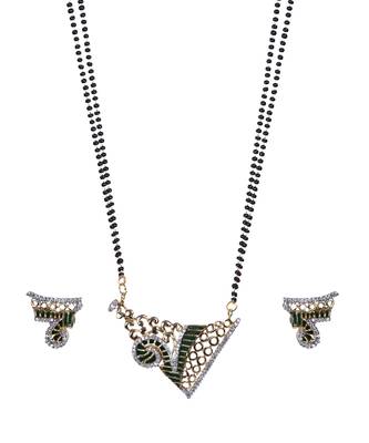Green Black Gold American Diamond Designer Mangalsutra Set TMS236 1