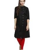 Black plain cotton stitched kurti