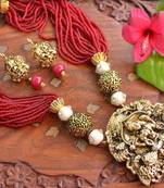 Grand Kundan Temple Jewellery with pearl & semi-precious stone Grand gold plated Necklace Set