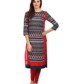 Dark blue printed rayon stitched kurti