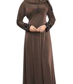 Rust Color  Stretchable Velvet Embosed Abaya Burkha With Waist Belt  And  Scarf Hijab