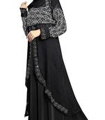 Black Color Lycra Printed Burkha With Koti Style  And  Hijab Scarf