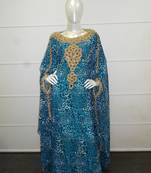 Blue Zari Work Gerogette Islamic Style Arabic PartyWear Farasha