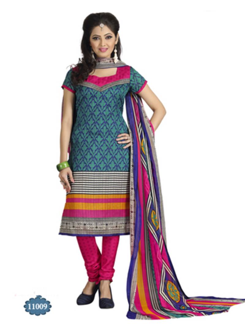 Green Color Silk Straight Cut Salwar Suit.