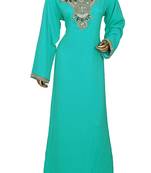 Mint green embroidered crystal embellished chiffon kaftan