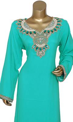 Mint green embroidered crystal embellished chiffon kaftan 2
