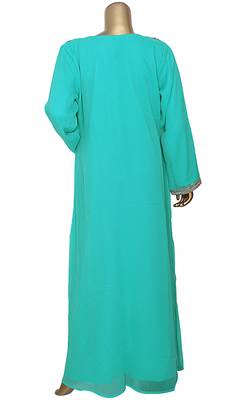 Mint green embroidered crystal embellished chiffon kaftan 5
