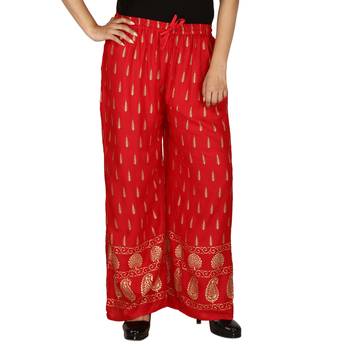 Rayon Red Gold Print Palazzo 1