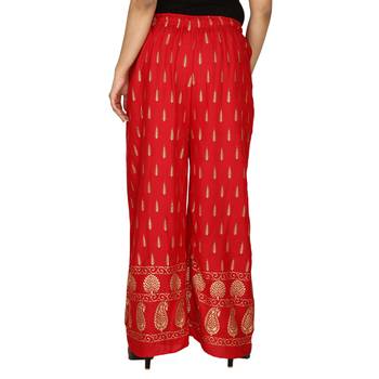 Rayon Red Gold Print Palazzo 2