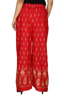Rayon Red Gold Print Palazzo