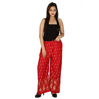 Rayon Red Gold Print Palazzo 3