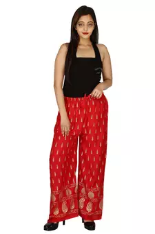Rayon Red Gold Print Palazzo