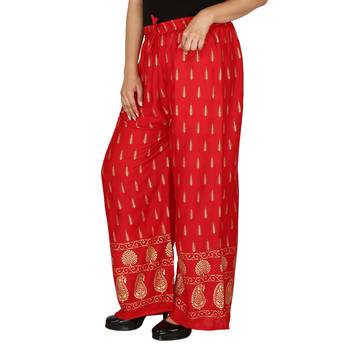 Rayon Red Gold Print Palazzo 4