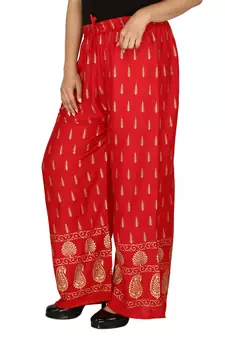Rayon Red Gold Print Palazzo