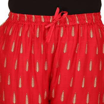 Rayon Red Gold Print Palazzo 5
