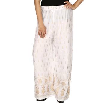 Rayon White Gold Print Palazzo 1