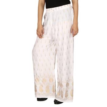 Rayon White Gold Print Palazzo 2