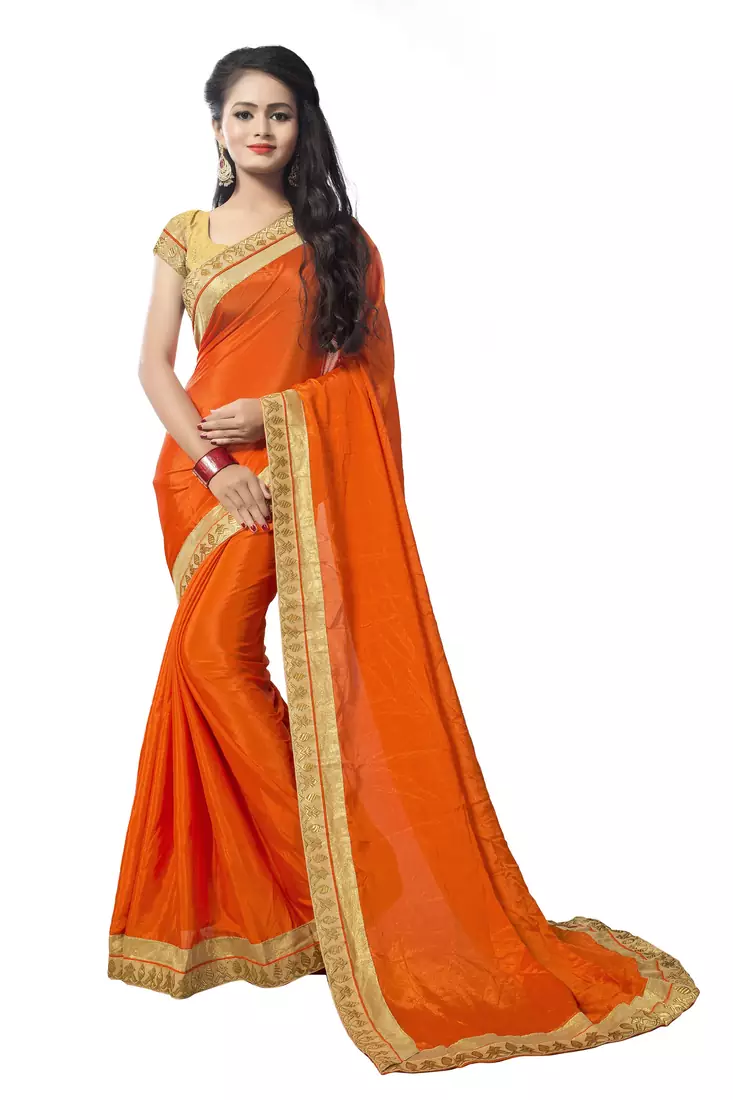 Orange chiffon printed chiffon sarees