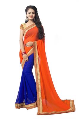 Orange georgette plain georgette sarees 1