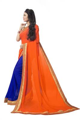 Orange georgette plain georgette sarees 2