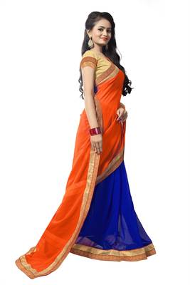Orange georgette plain georgette sarees 3