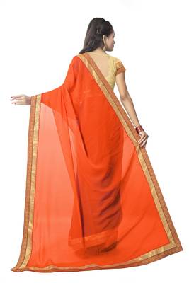 Orange georgette plain georgette sarees 4
