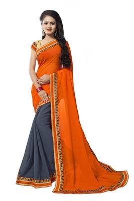 Orange georgette printed georgette sarees 1