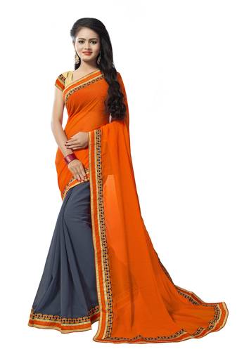 Orange georgette printed georgette sarees