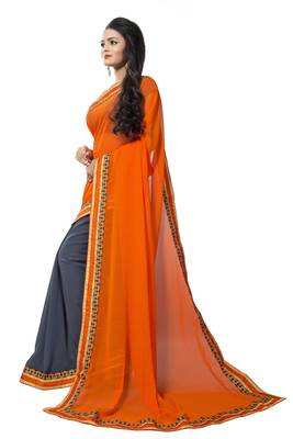 Orange georgette printed georgette sarees 2