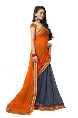 Orange georgette printed georgette sarees 3