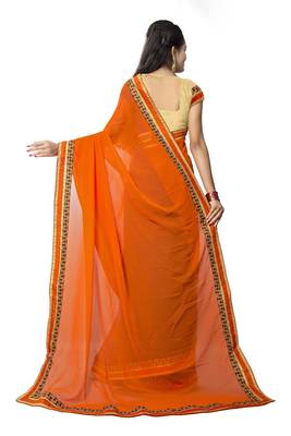 Orange georgette printed georgette sarees 4
