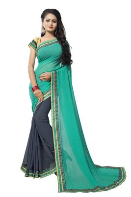 Turquoise georgette plain georgette sarees 1