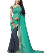 Turquoise georgette plain georgette sarees