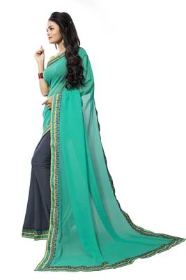 Turquoise georgette plain georgette sarees 2
