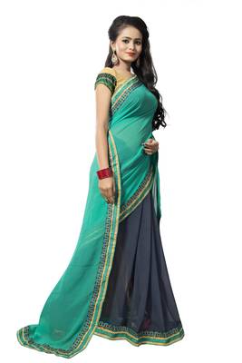 Turquoise georgette plain georgette sarees 3