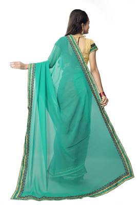 Turquoise georgette plain georgette sarees 4