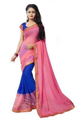 Pink georgette plain georgette sarees 1