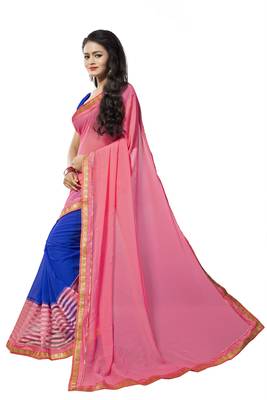 Pink georgette plain georgette sarees 2