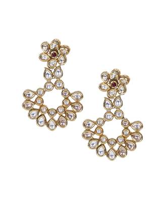 Gold maroon ethnic kundan floral chandbali style earrings te959 1