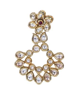 Gold maroon ethnic kundan floral chandbali style earrings te959 2