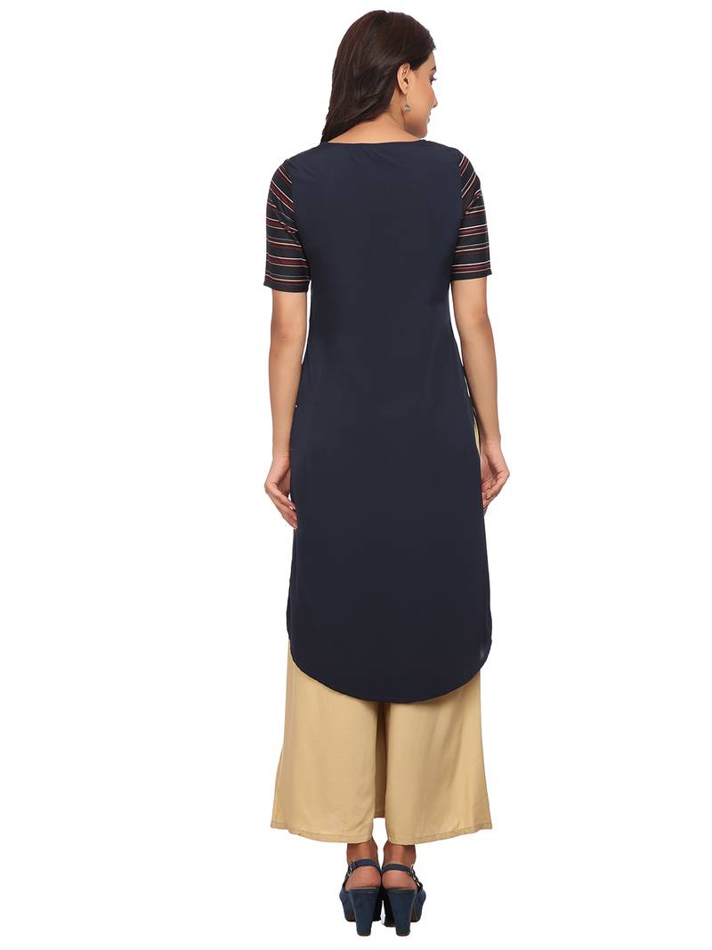 Blue printed crepe stitched kurti