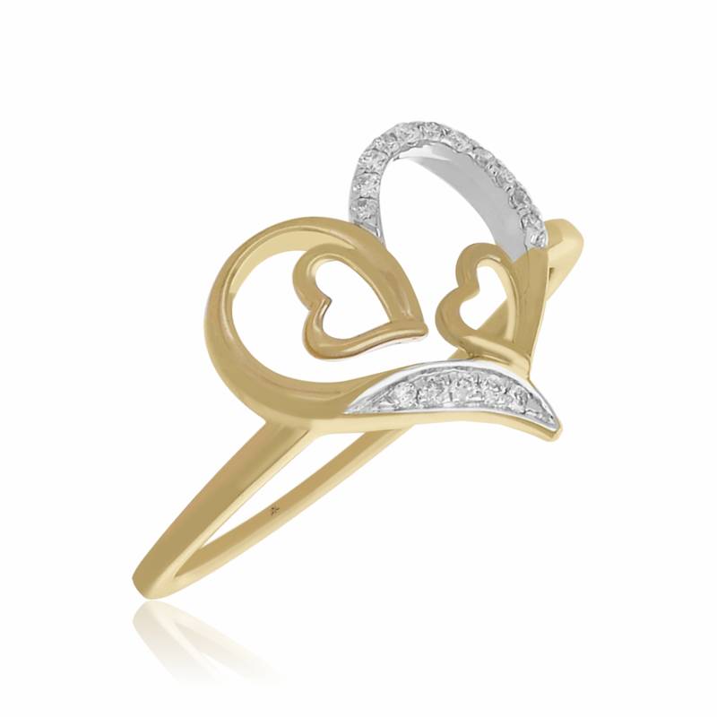 Valentine day 0.05cts Diamond tri heart shape -18k yellow gold ring -gift for love